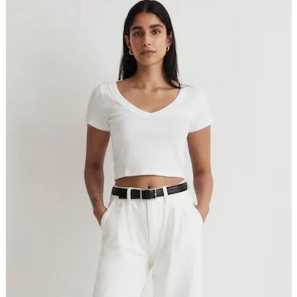 Madewell white ribbed bright side cropped tshirt size M - Picture 1 of 13
